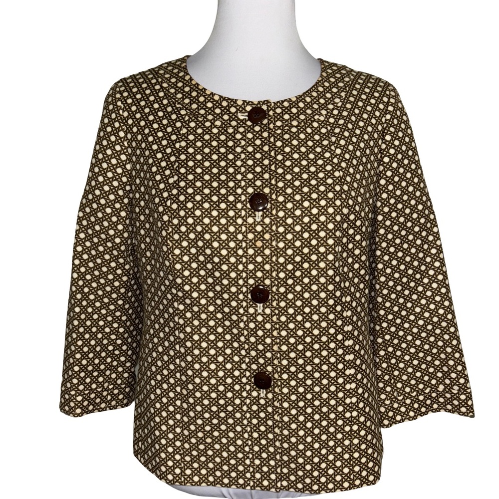 Talbots Brown and Cream Patterned Cape Jacket